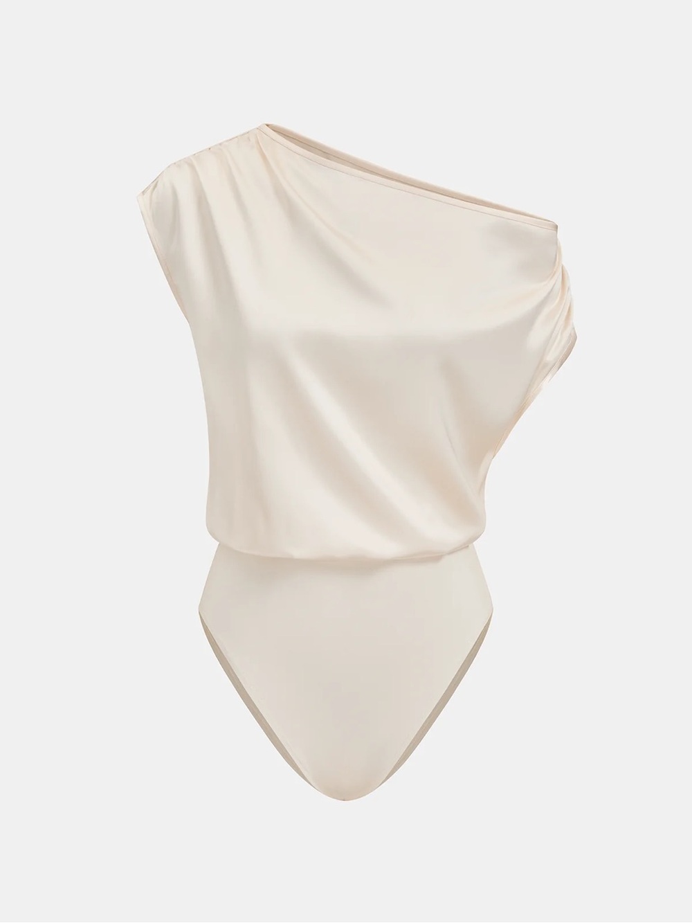 Commense One-Shoulder Satin-Feel Ivory Bodysuit